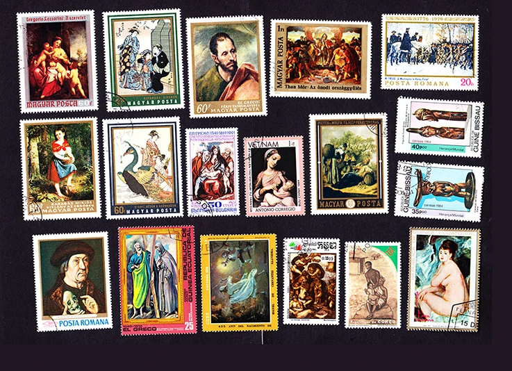 

New 50Pcs/Lot World Famous Artist Painting Photo All Different From Many Countries NO Repeat Unused Postage Stamps Collecting