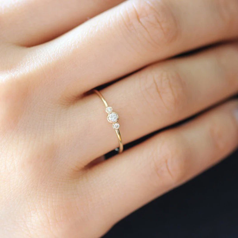 Тонкое женское кольцо с кристаллами, простые свадебные кольца, свадебные ювелирные изделия, изящное женское кольцо на палец, золотое, серебряное, ювелирное изделие