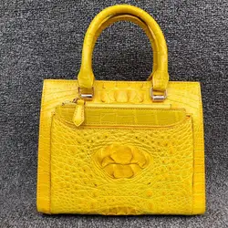 Натуральной кожи аллигатора Для женщин светло-желтые летние сумки маленький кошелек сумочка из натуральной крокодиловой кожи леди одного