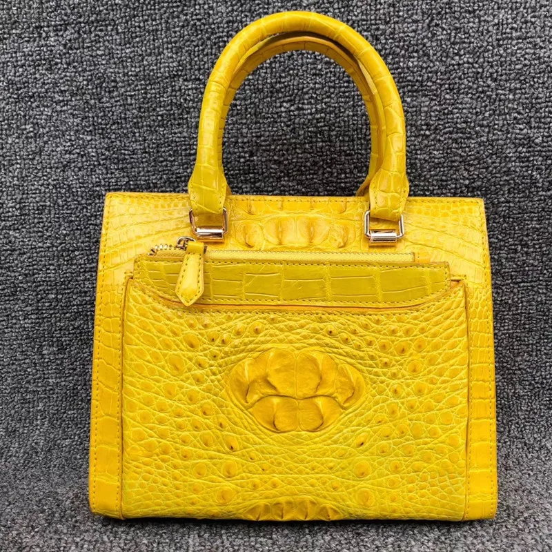 

Genuine Alligator Leather Women's Light Yellow Summer Totes Small Purse Handbag Real Crocodile Skin Lady Single Shoulder Bag