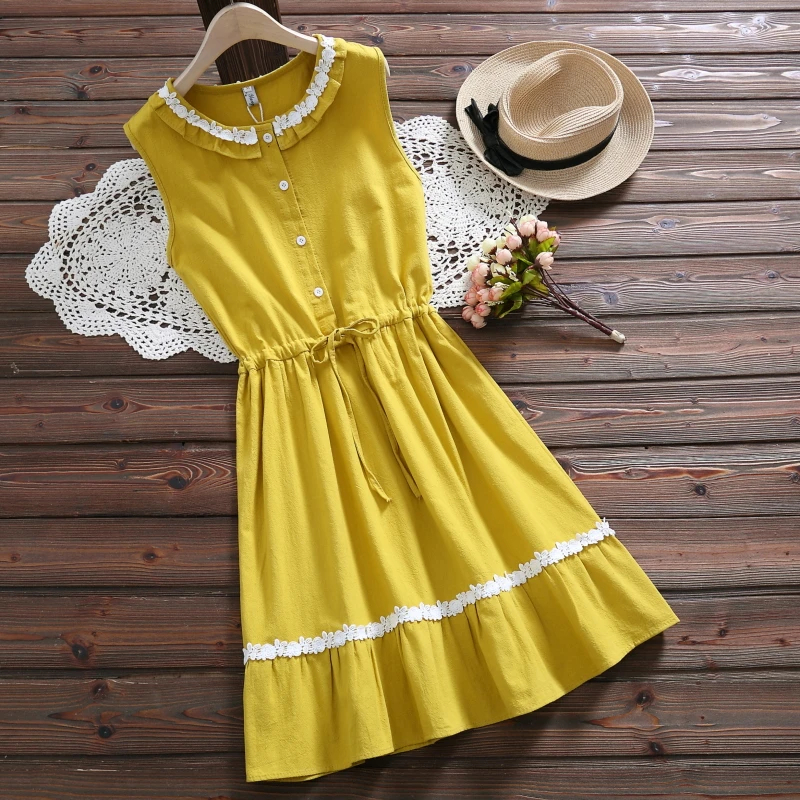 o neck sleeveless yellow dress
