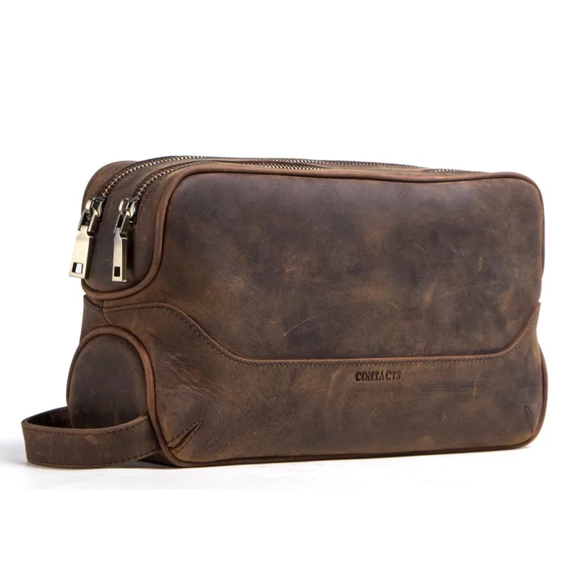 

Yaphlee Leather wash bag storage bag crazy horse cowhide men's hand bag travel bag