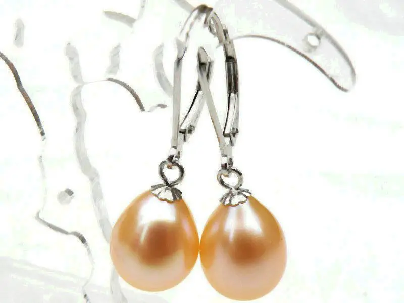 

14 white gold excellent AAA+++ 10*12mm pink south sea drop pearl dangle earring