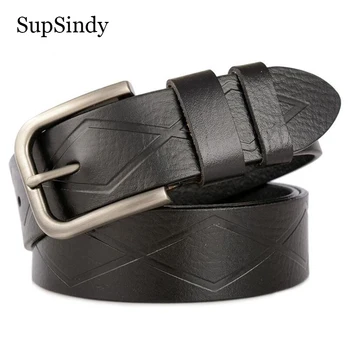 

SupSindy Leather Belts for men luxury Pin Buckle Business Casual Strap Black genuine leather man's belt Cowhide Jeans Waistband