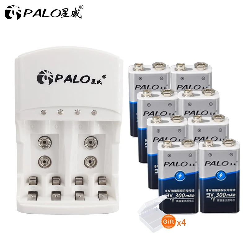 PALO 2 шт 9v перезаряжаемая батарея 300mAh 9 V nimh батарея 9 вольт батарея+ 9 V зарядное устройство для AA AAA 9 V батарея - Цвет: 8 battery 1 charger