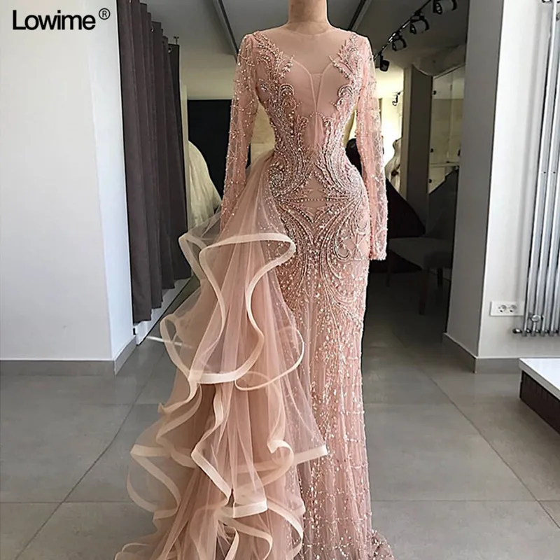 New Arrival Arabic Dubai Muslim Lace Evening Dress 2018 Long Abendkleider Scoop Evening Gown Prom Dress Long