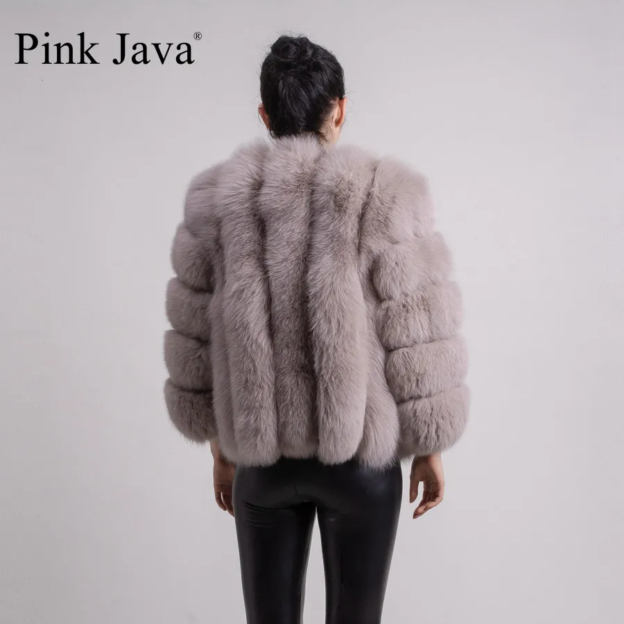 Розовый Java QC1819 Женское пальто с натуральным мехом меха лисы зимняя утепленная