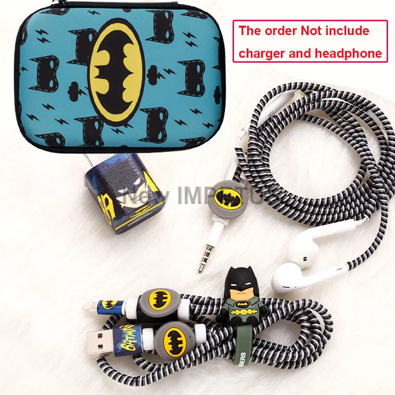 

Big Size Earphone Bag Cartoon Earphone Protector Set With Cable Winder Charger Stickers Spiral Cord Protector For iphone 5 6 7 8