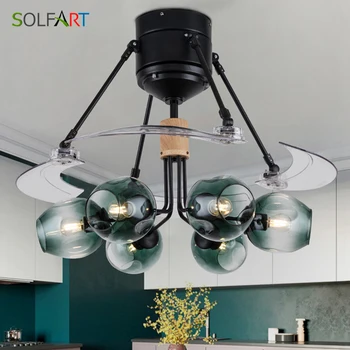 

Glass Ceiling Fan Room Fan Lamp Ceiling Fan Light Remote Control Ventilador Simple Style Restaurant Living Room