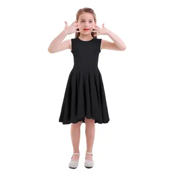 

Elegant Kids Girls Ballet Dress High Sleeveless Waist Pleated Swing Skater Dress Figure Skating Costume Girls Ballet Dance Dress