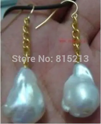 

Hot selling> wb00516 charming a pair south sea white baroque pearl stud earrings14k -Bride jewelry free shipping