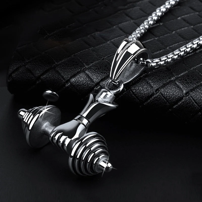 

2018 Sport Fitness Dumbbell Necklace Men Jewelry Collares Stainless Steel Barbell Pendant Necklaces Mens Jewellery Colar Collier