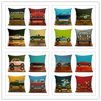 

Oil painting Cartoon driving dogs home decorative pillows 45x45cm couch Cushion printed Happy dog coming off work pillowcase QX2