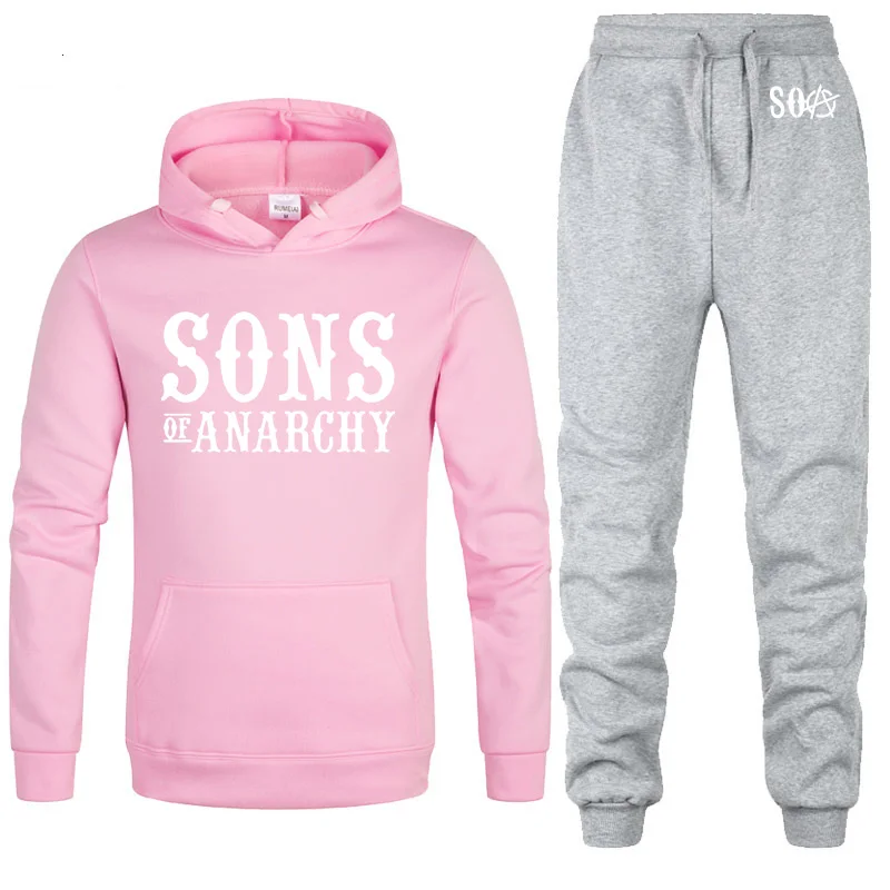 SOA Sons of anarchi/Детские модные толстовки с принтом для мужчин; Повседневная теплая флисовая толстовка в стиле хип-хоп; мужские толстовки с капюшоном и штаны; костюм из 2 предметов - Цвет: 805