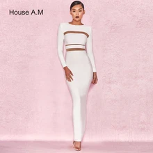 

Dresses Long Sleeve White Sexy Bottom Split Long Bodycon Dress Hollow out Mesh Patchwork Round Neck Party Wedding Lady Dresses