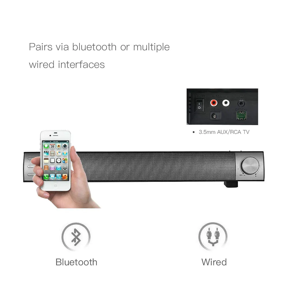 Компьютерные колонки бар bluetooth Саундбар динамик для мониторы рабочего ноутбука с аудио разъем Aux RCA подключения вход проводной и Wirel