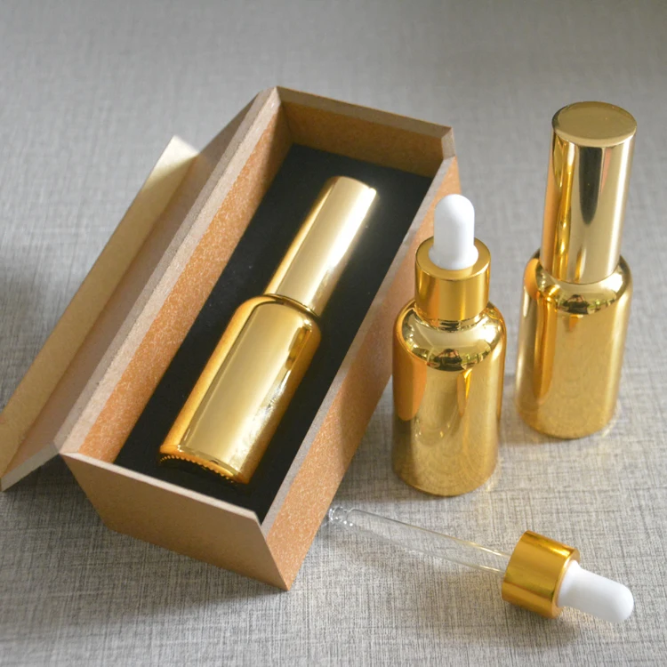 

4pcs 30ml High temperature gold plated dropper bottle With wooden box,empty glass essential oil bottle, perfume subpackage jar