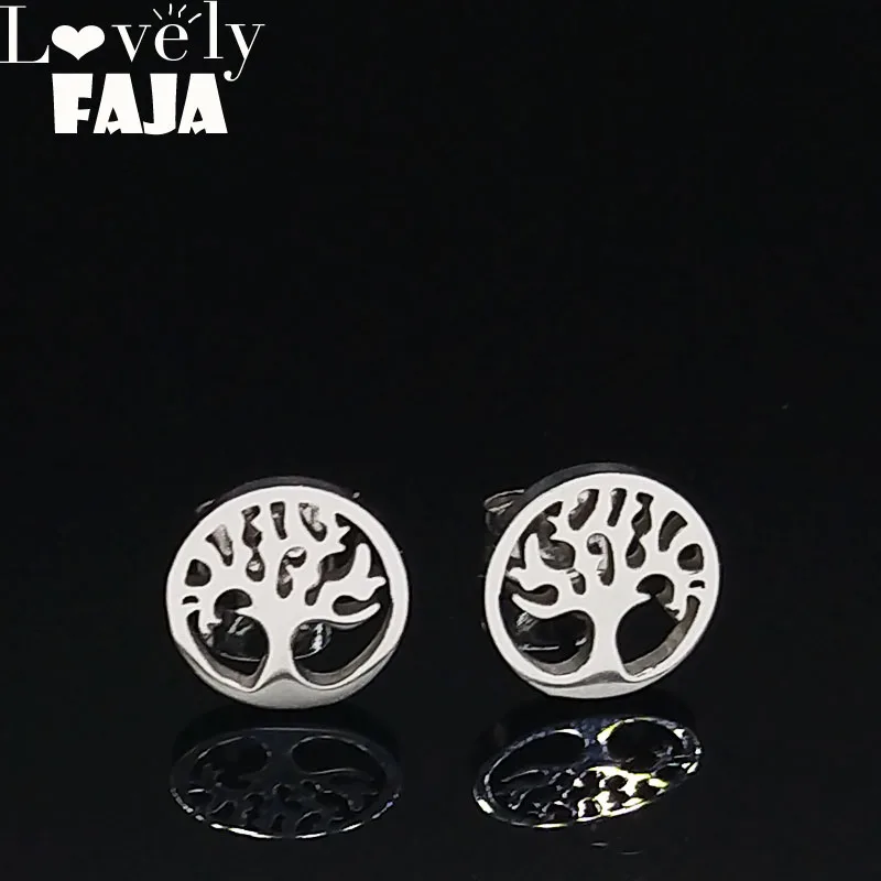 

6 pairs 2019 Tree of Life Stainless Steel Earing Set for Women Silver Color Earings Set Jewelry pendientes flores E612808