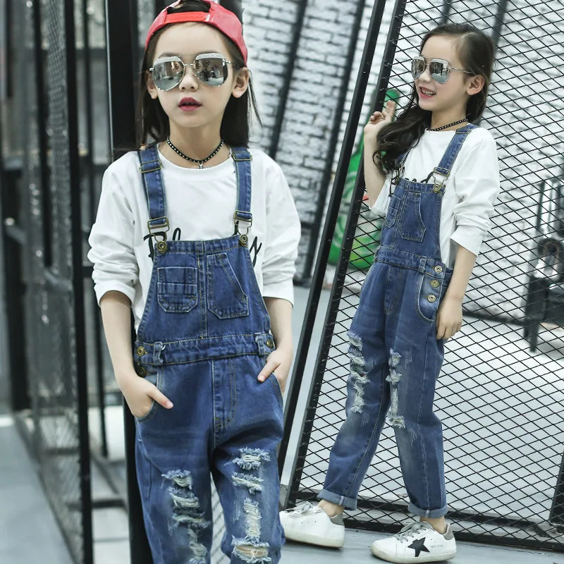 

Girls Jeans Overalls For Girl Denim Spring Pocket Jumpsuit Pants For Kids 4-15 Years Jeans Baby Girls Overall Teenager