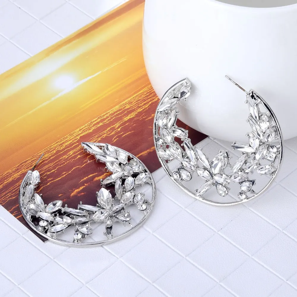 

Big Rhinestones Hoop Earrings Women Wedding Fashion Jewelry Round 60Mm Statement Earrings Earrings Jewelry