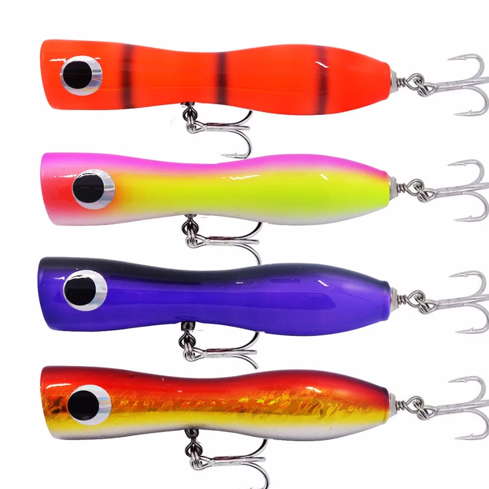 Saltwater Wood GT Popper fishing lure Big Game Topwater Lure Handcraf Wood Bait Mustad Hook