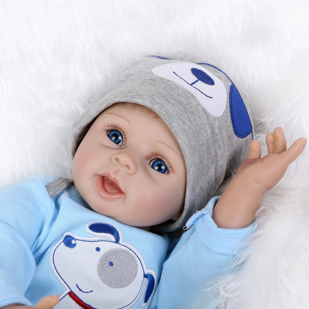 22 дюйма 55 см Reborn Baby Doll мальчик малыш силиконовый корпус Boneca с одеждой голубые глаза Brinquedos реалистичные милые подарки игрушки для детей