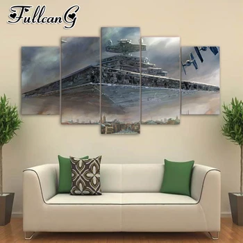 

FULLCANG 5 piece diy diamond painting spaceship full square/round drill 5d mosaic embroidery multi-picture home decor FC703