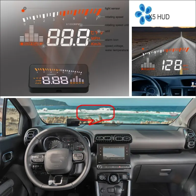 Car HUD Head-Up Display for Citroen C3/C5/C6 2010-2020 - OBD Safe Driving Screen Projector Reflecting Information on Windshield image 2