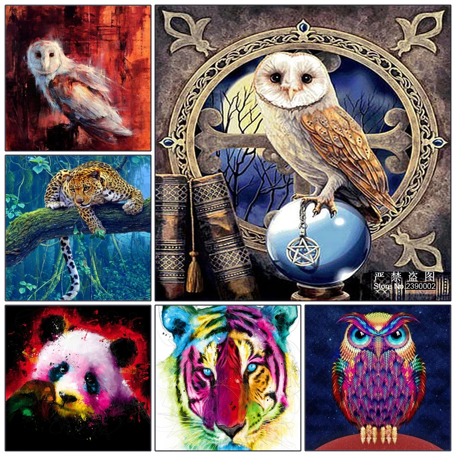 Animal DIY Diamond Painting Square Diamonds Resin Mosaic Embroidery Owl Tiger Panda 5D Icon Needlework Decor Pattern Paintings | Дом и сад