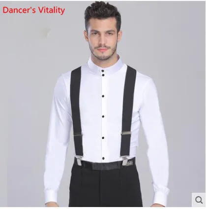 Новое поступление рубашка мужская бальная куртка для танцев Бальные танцы с длинным рукавом для взрослых современное латиноамериканское танцевальное костюм - Цвет: Белый