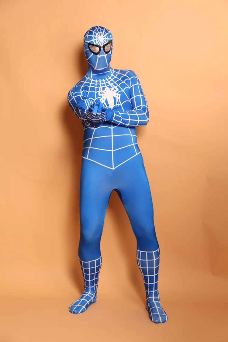 

(SN909) Unisex Adult Full Body Blue Lycra Spandex Superhero Spiderman Zentai Suits Halloween Party Costume