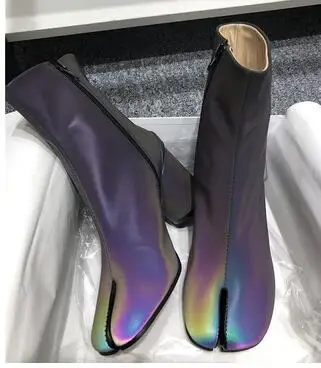 Abesir/новейшая модель; женские пикантные разноцветные ботильоны с конским носком на не сужающемся книзу массивном каблуке; женские полусапожки с боковой молнией; универсальная обувь для девочек - Цвет: Черный