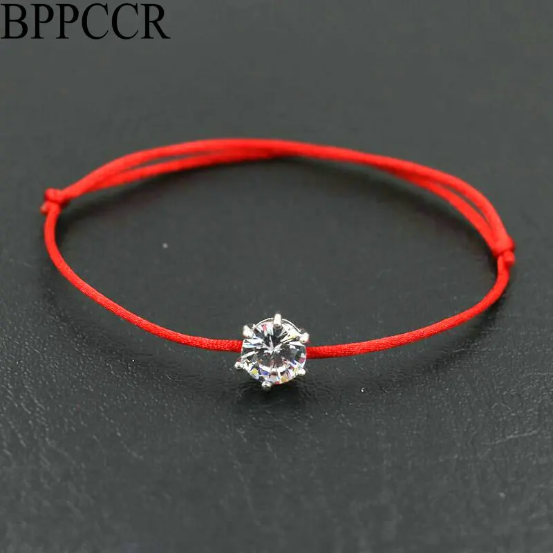 BPPCCR серебряный цвет круглые стразы кристаллы AAA циркон тонкая красная веревочная нить плетеные браслеты для женщин Подарки Pulsears