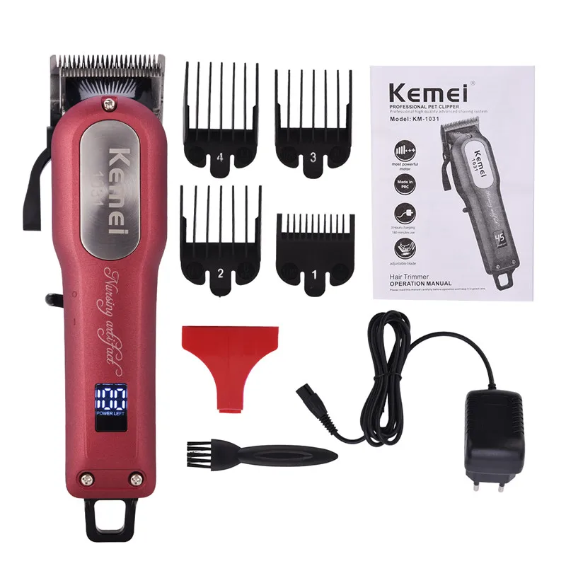 

Kemei Professional Electric Hair Clipper Rechargable Hair Trimmer Kit Sharp Blade Hangable with the LED Display Styling Tool 43
