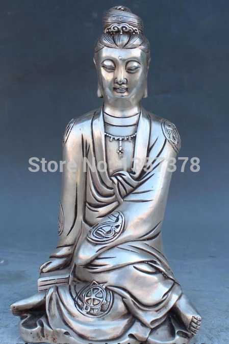 

shitou 001077 12 Tibet Buddhism Bronze Silver Treasure Kwn-yin Guan Yin Goddess Buddha Statue