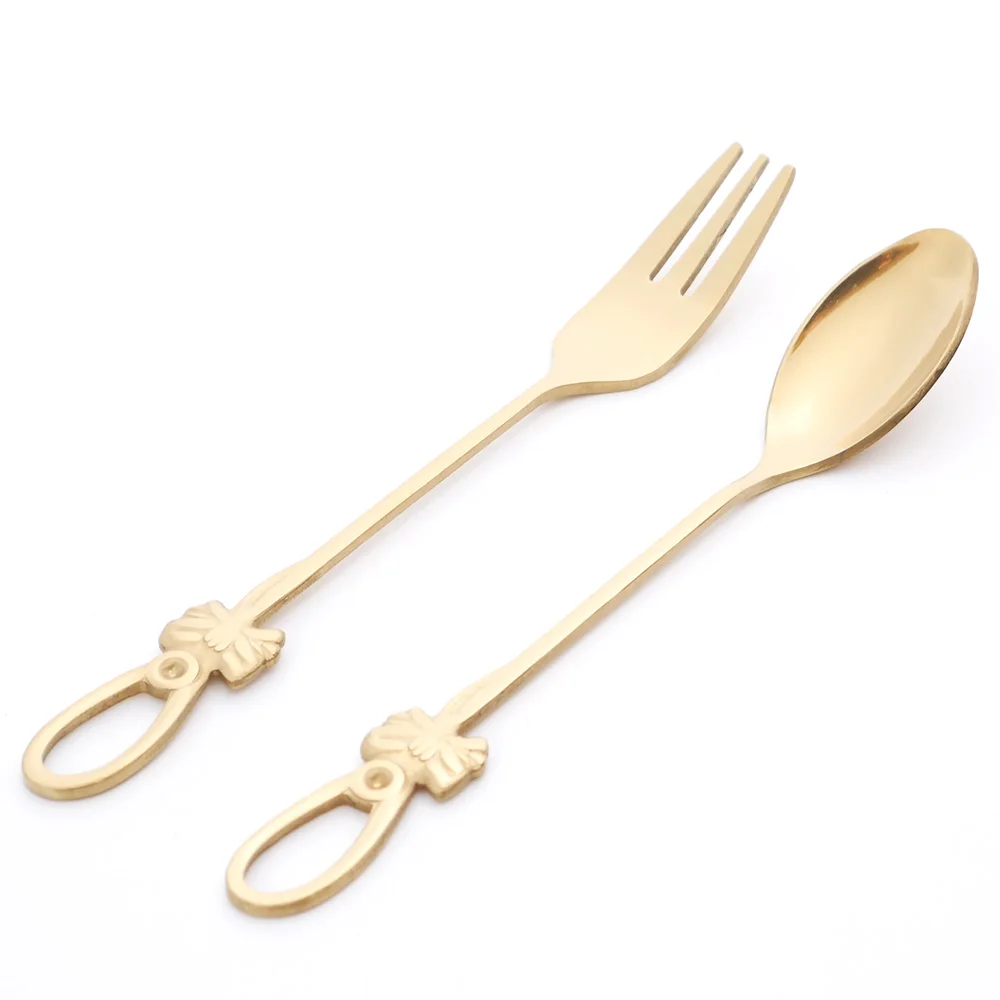 

Coffee Desert Spoon Smooth Flatware Tableware Stainless Steel Butterfly Gold Tone Long Handle Spoon Forks Cake tool