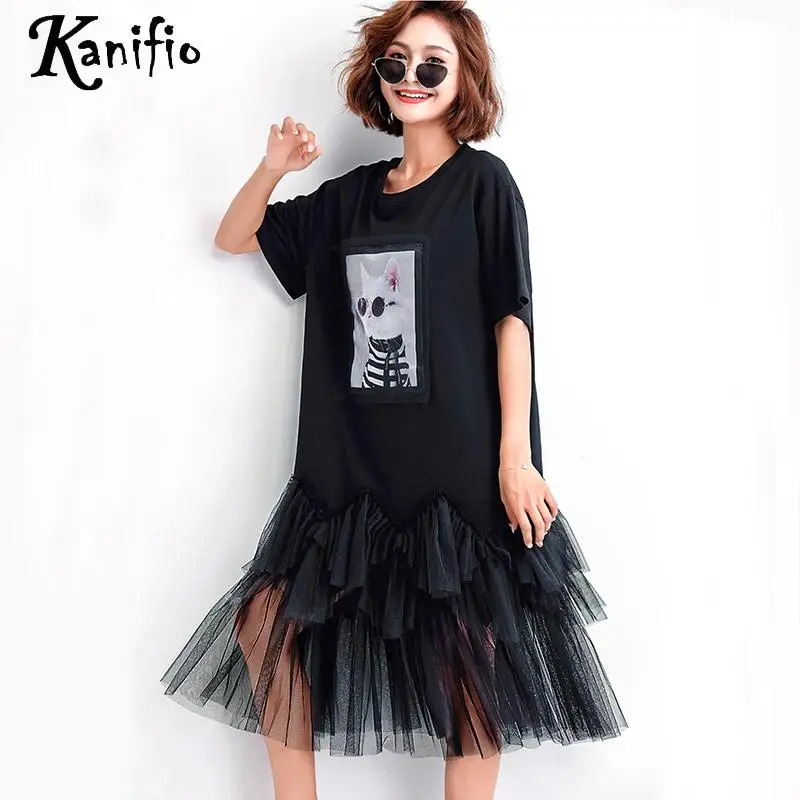 

Kanifio Plus Size Women Fashion Print Shirt Dress Ladies Casual Short Sleeve Cotton Mesh Dresses Female Top Tees Tunic Vestidios