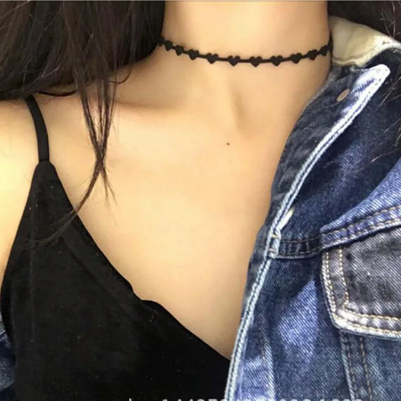 

Heart Chokers Fashion Gothic Hollow Black Suede Cocktail False Collar Chockers Necklaces for women Bijoux 2018 chokers
