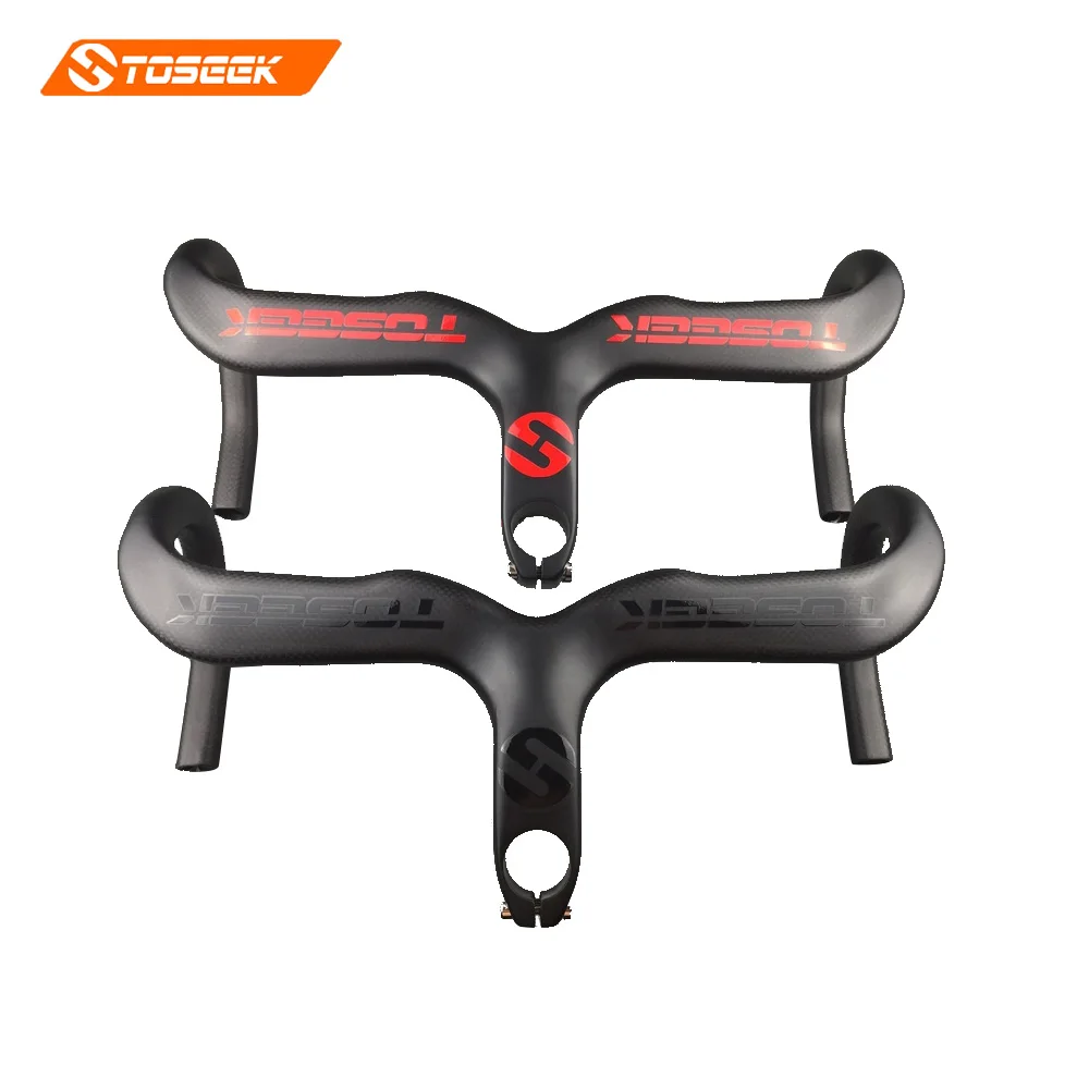 

TOSEEK full carbon fiber road bike handlebar integrated handlebar 3K matte 400/420440*90/100/110/120mm red and black logo gloss