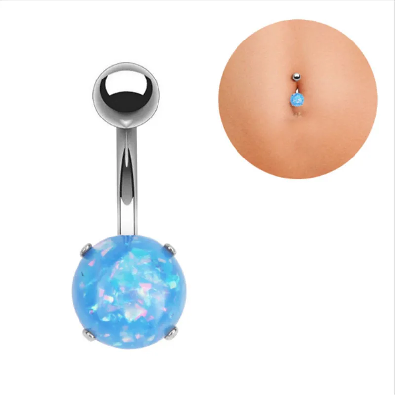 

New Creative Surgical Steel Blue White Fake Opal Navel Rings Women Navel Bars Fashion Belly Button Ring Piercing Body Jewelry