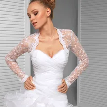 Длинный рукав кружева цвета слоновой кости шаль болеро Свадебный жакет свадебные болеро обертывания на заказ размер T38