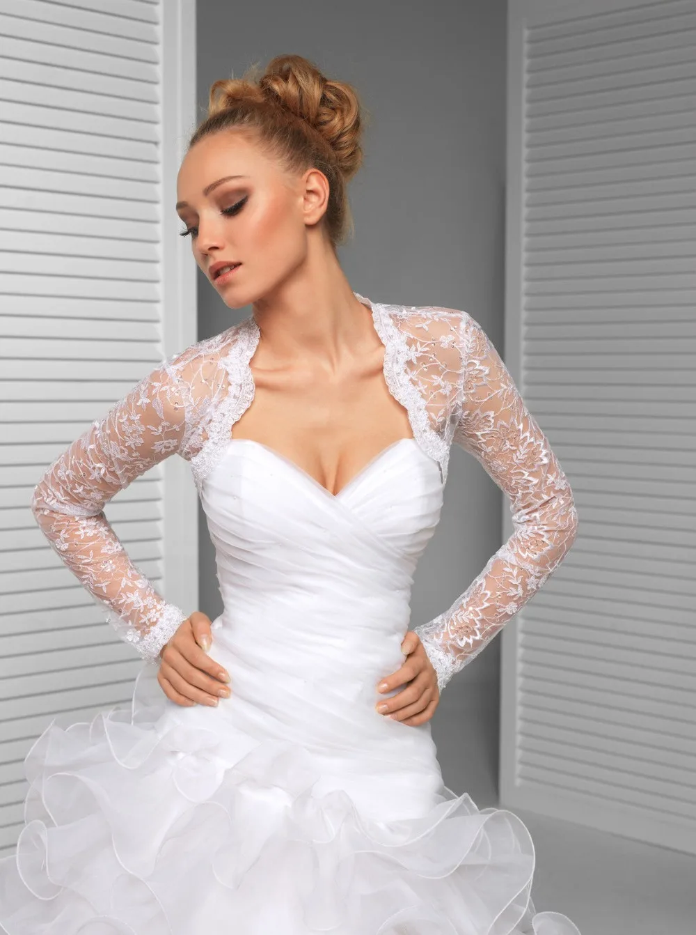 L/XL New Womens Bridal Ivory Tulle Bolero Shrug Wedding Jacket Sizes UK  S/M 