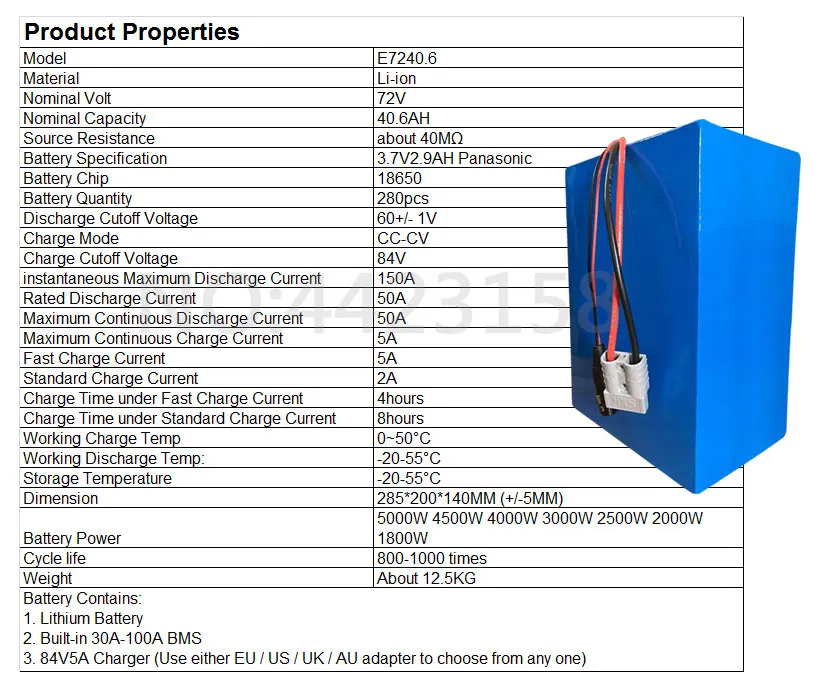 Best 72V 2000W 3000W 4000W 5000W Battery 72V 40AH Electric Bike Battery 72V 40AH Lithium Electric Scooter Battery Use Panasonic Cell 2