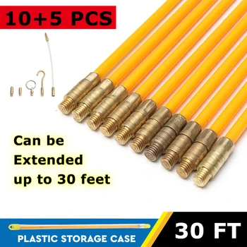 

10Pcs 30FT 4mm Fiberglass Running Cable Wire Kit Coaxial Electrical Cable Installing Rods Tool Fish Pulling Wire Holder Kit