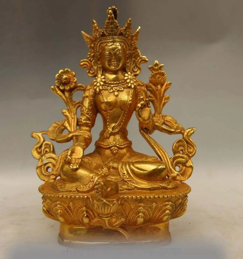 

6 Tibet Buddhism Bodhisattva Fane Copper Gild Green Tara Kwan-yin Guanyin Statue SD 506