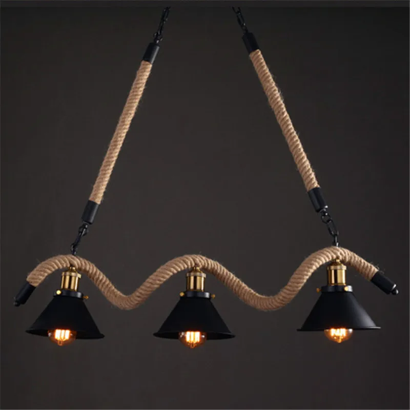 

Iron Hemp Pendant Retro Industrial Lamp Bar Lighting Personality Cafe Restaurant Loft Decorative Chandelier Hand Knitted Light
