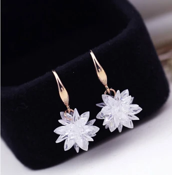 

Rose/White Gold Color 100% Austria Crystal Flower Design Drop Earrings For Women Fashion Party Jewelry Boucle D'oreille Femme