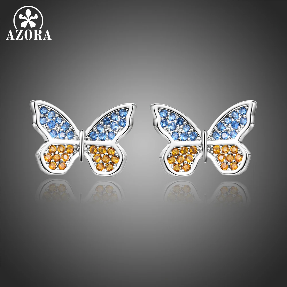 

AZORA Shiny Women Stud Earrings Butterfly Shape Design AAA Multicolor Cubic Zircon Party Earring Female Jewelry Gift TE0349