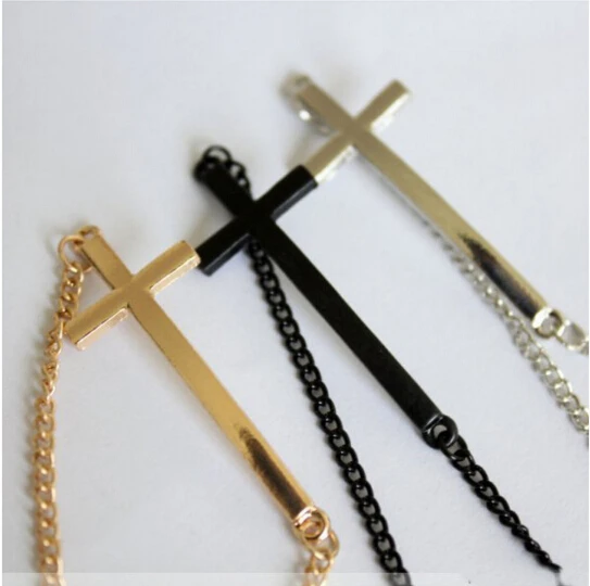 

Punk Rock Style Gold Silver Black Colors Simple Metal Cross Bracelet God Chain Charm Jewelry For Women pulseira Femme Wholesale