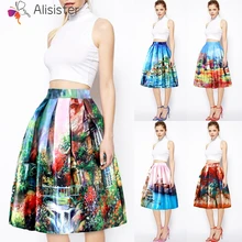 Цифровая картина повседневная миди юбка женская цветочный принт 3d до колена плиссированная юбка-пачка лето осень элегантные юбки